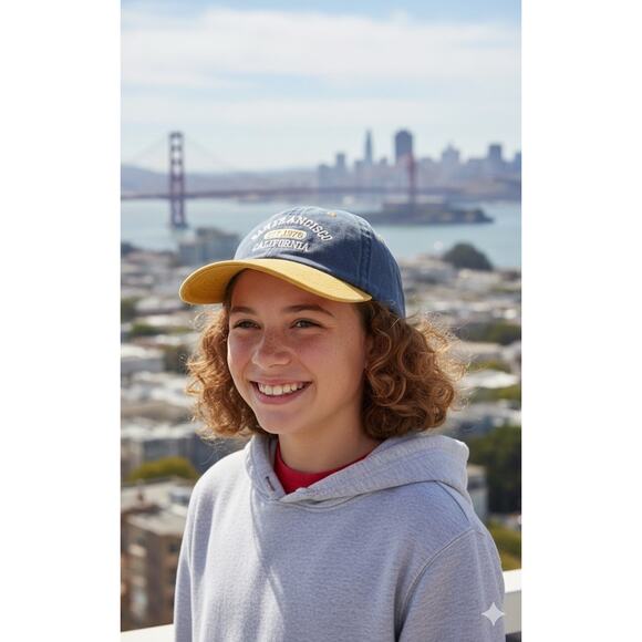 NWOT San Francisco Hat Vintage Style Baseball Cap Denim Gold Bill Dad Hat Small - Picture 1 of 9